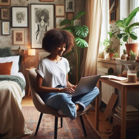 Girl freelnacer, working on her laptop, using AFK-Assistant Girl freelnacer, working on her laptop, using AFK-Assistant